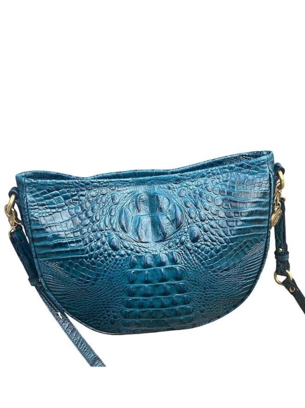 Brahmin Teal Croc-Embossed Leather Shoulder Bag - Women's